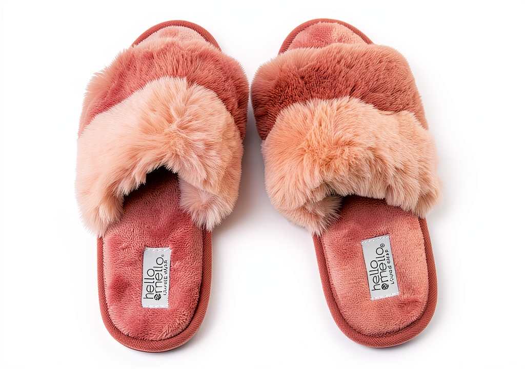 Hello Molly Womens Slippers in Berry Puff color on a cozy rug
