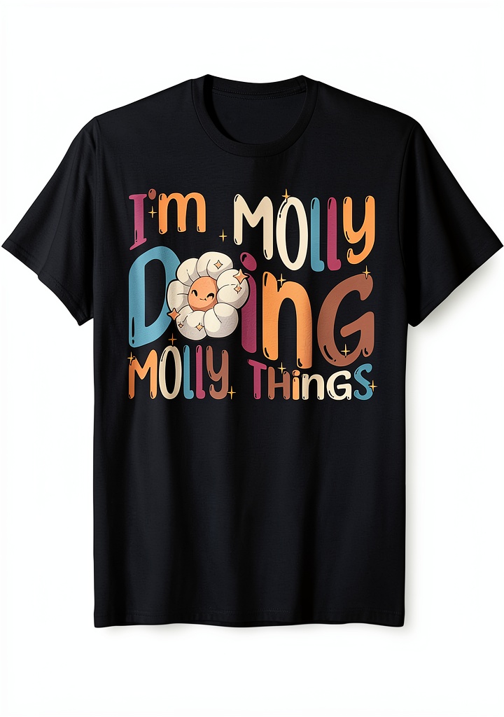 Real-life context of a person wearing the Molly Happy Birthday T Shirt while opening a gift box at a birthday party