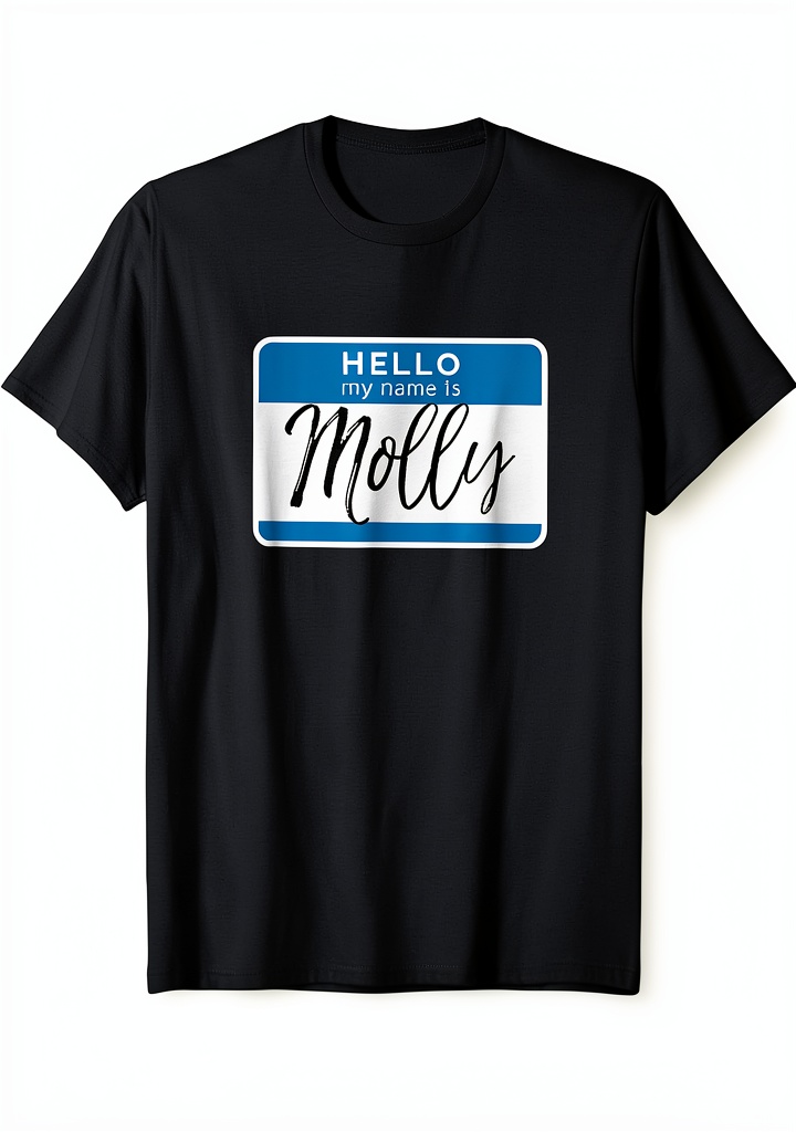 Hello My Name Is Molly Womens T-Shirt Retro Design being worn at a casual social gathering