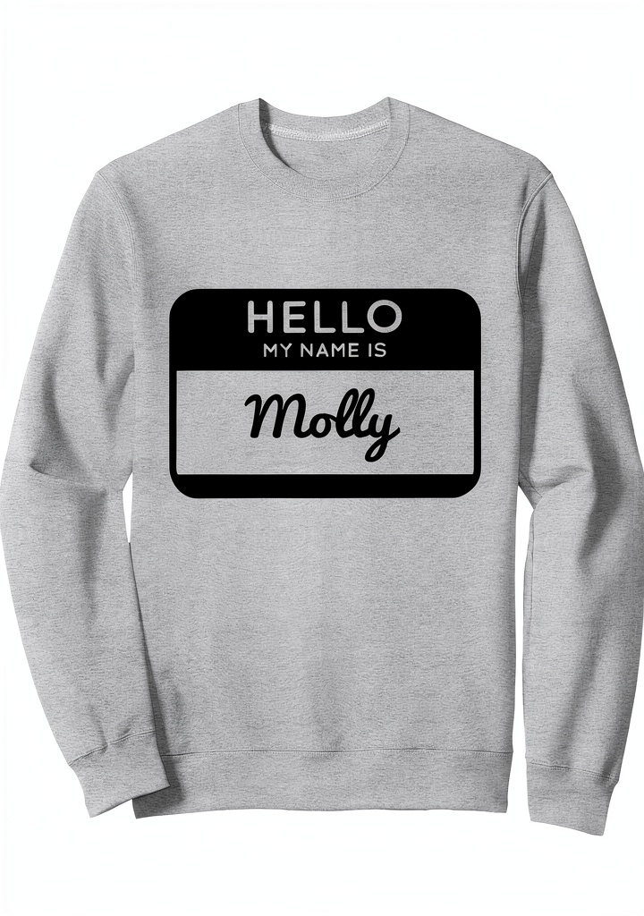 Personalized Hello My Name Is t-shirt with custom name displayed on a person